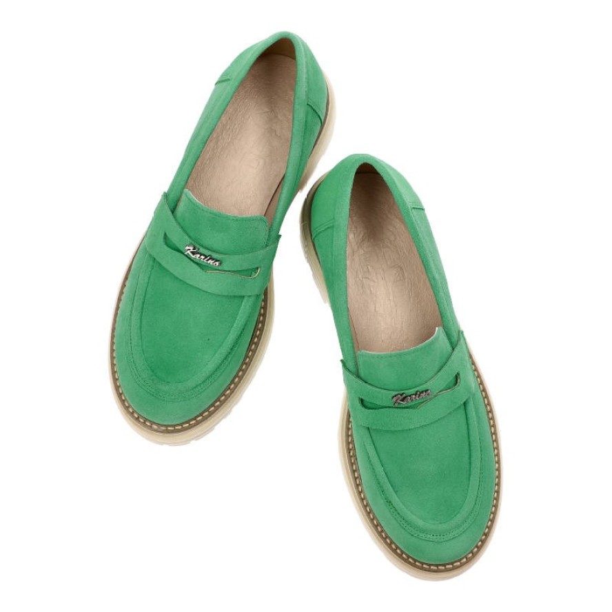 Zielone Półbuty Karino Wygodne Skórzane Buty Damskie