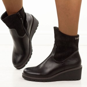 Czarne botki damskie na koturnie M.Daszyński 2510-4