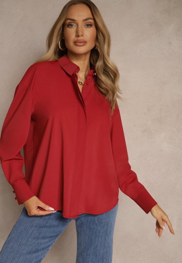 Bordowa Koszula z Wiskozą w Klasycznym Stylu Lisarila