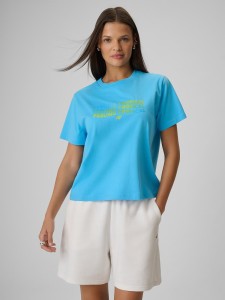 4F T-shirt boxy z nadrukiem damski - niebieski M