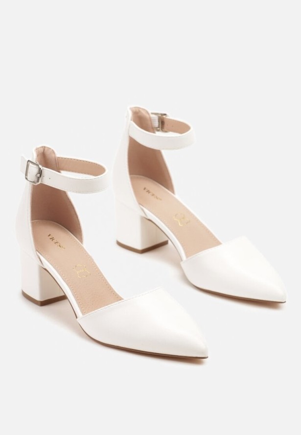 Białe Eleganckie Czółenka Sandały Vices na Obcasie z Wkładką ze Skóry Naturalnej Leadora