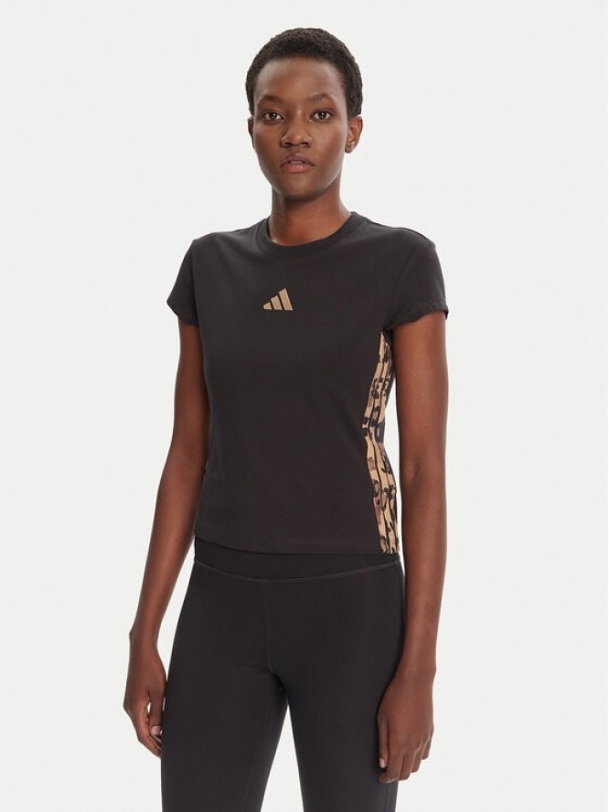 adidas T-Shirt Animal Print 3-Stripes JM1856 Beżowy Slim Fit