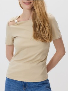 T-shirt z ozdobnym detalem - beżowy