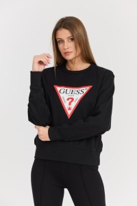 GUESS Czarna damska bluza z dużym logo Original Fleece, Rozmiar M
