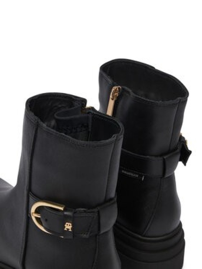 Tommy Hilfiger Botki Leather Chunky Th Buckled Boot FW0FW09549 Czarny