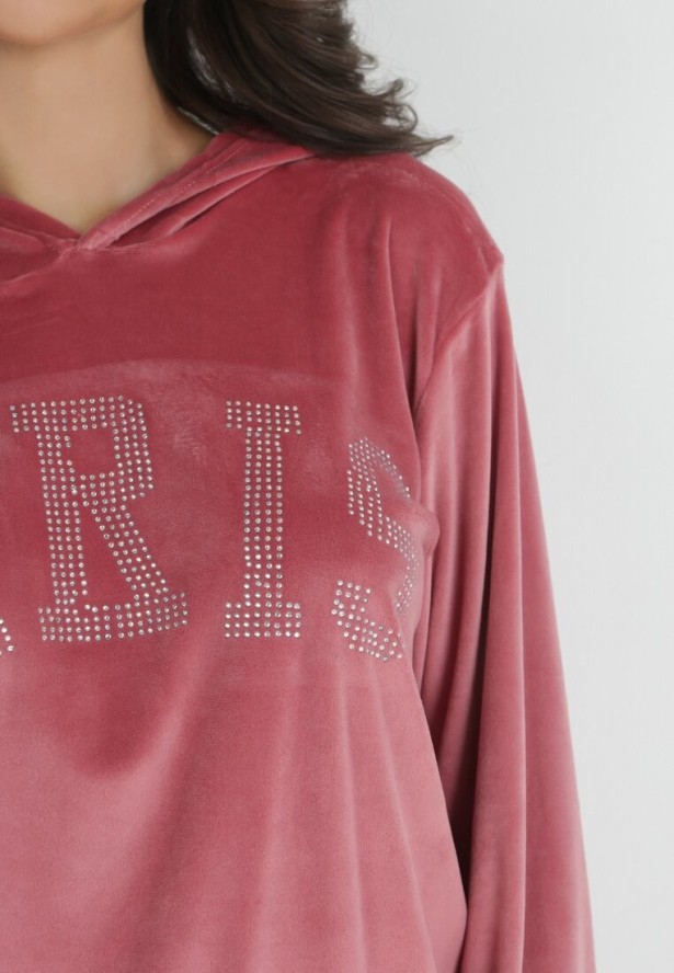 Ciemnoróżowy 2-częściowy Komplet Dresowy z Weluru Zdobiony Cyrkoniami Feyre