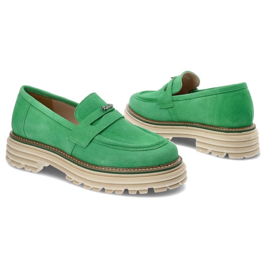 Zielone Półbuty Karino Wygodne Skórzane Buty Damskie