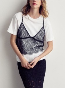 T-shirt z koronkowym topem - złamana biel