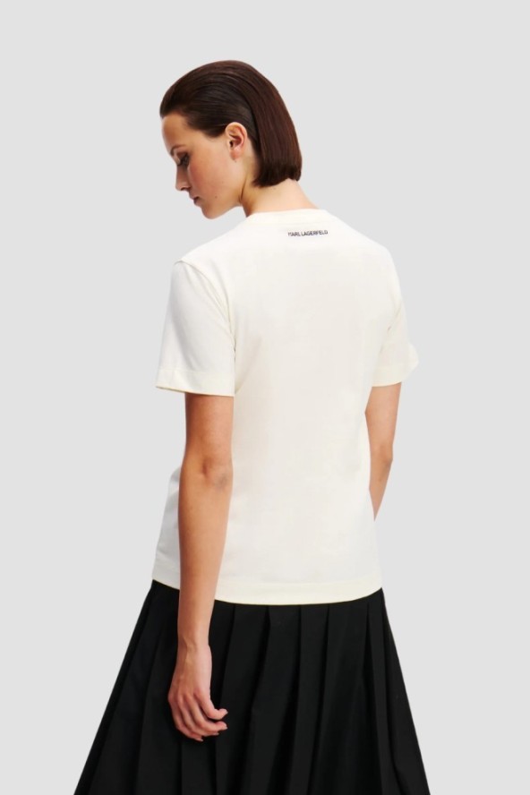 KARL LAGERFELD Beżowy damski t-shirt Ikon Sketch Duo, Rozmiar XL