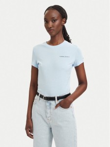 Tommy Jeans T-Shirt Ess Logo DW0DW23479 Niebieski jasny Slim Fit