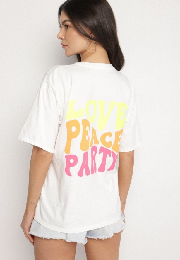 Biały Bawełniany T-shirt Ozdobiony Nadrukiem Odalva