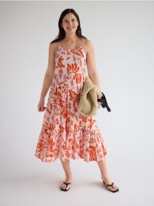 Wzorzysta sukienka maxi na ramiączkach - pomarańczowy