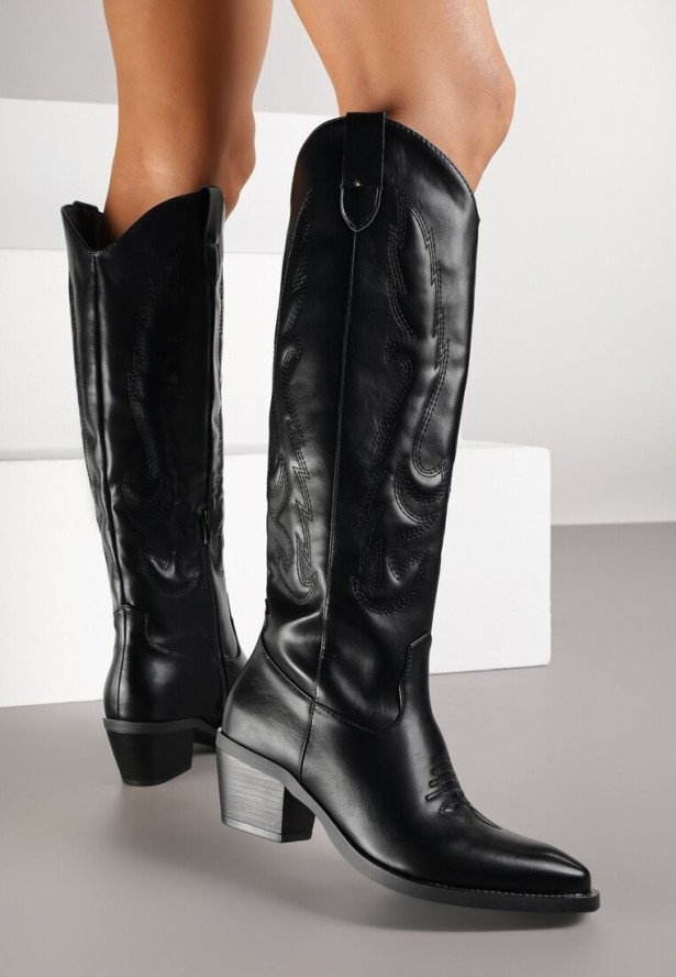 Czarne Kozaki Kowbojki na Niskim Stożku w Klasycznym Stylu Latarelle