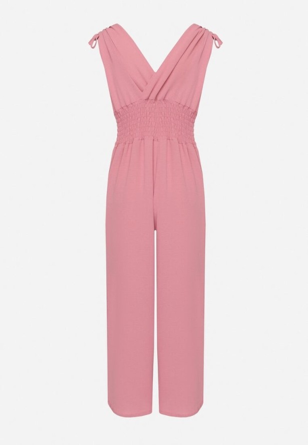 Różowy Kopertowy Kombinezon z Bawełną i Marszczeniami Lunirisa