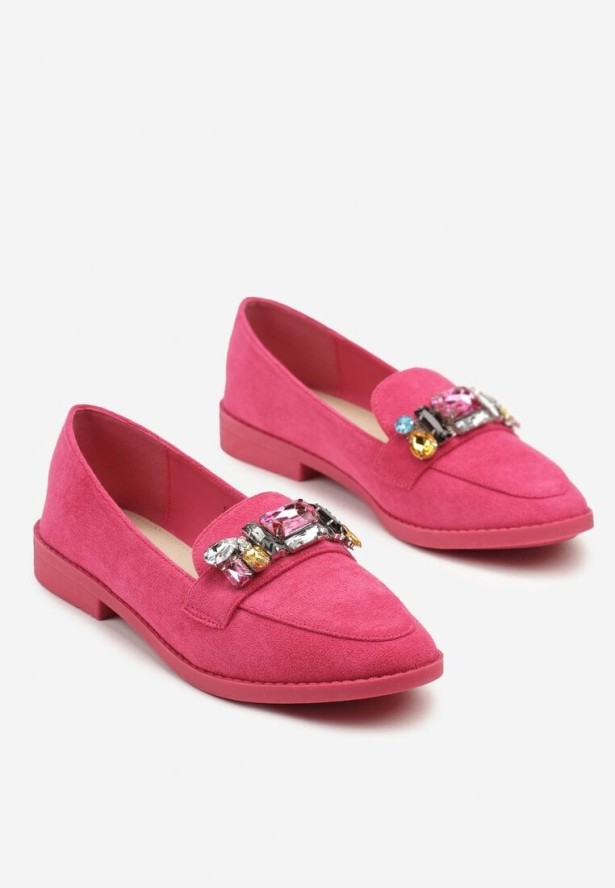 Różowe Mokasyny z Ozdobnymi Kryształkami Orilene