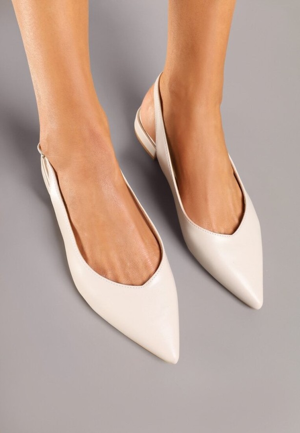 Beżowe Sandały Vices ze Skórzaną Wkładką i Noskiem w Szpic Lisellia