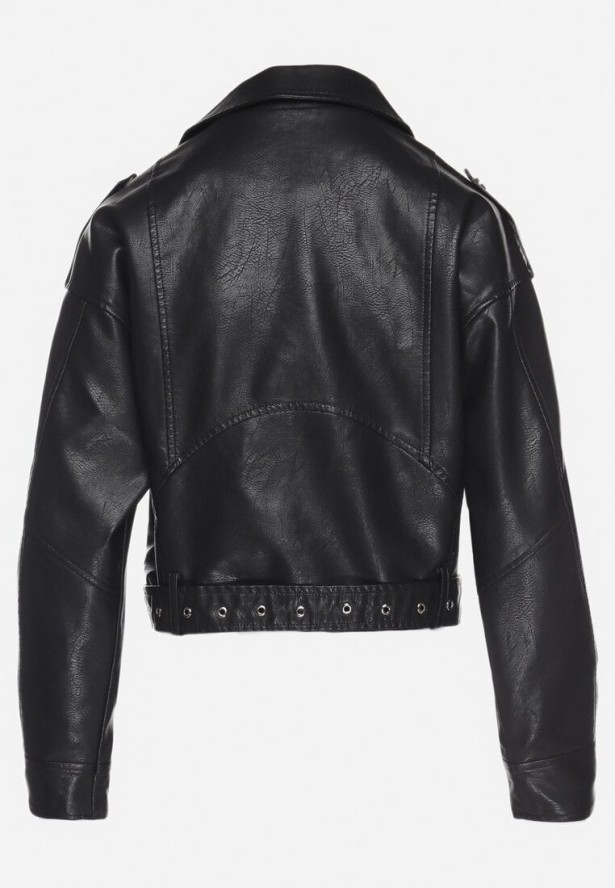 Czarna Kurtka Ramoneska z Klamrami Sesariah