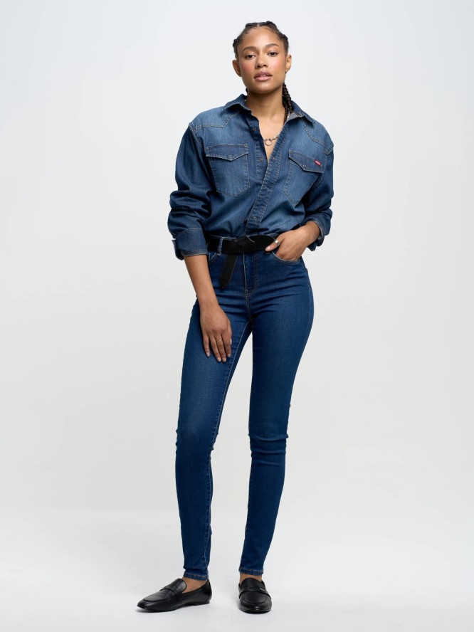 Jeansy damskie skinny z wysokim stanem granatowe Clara 658