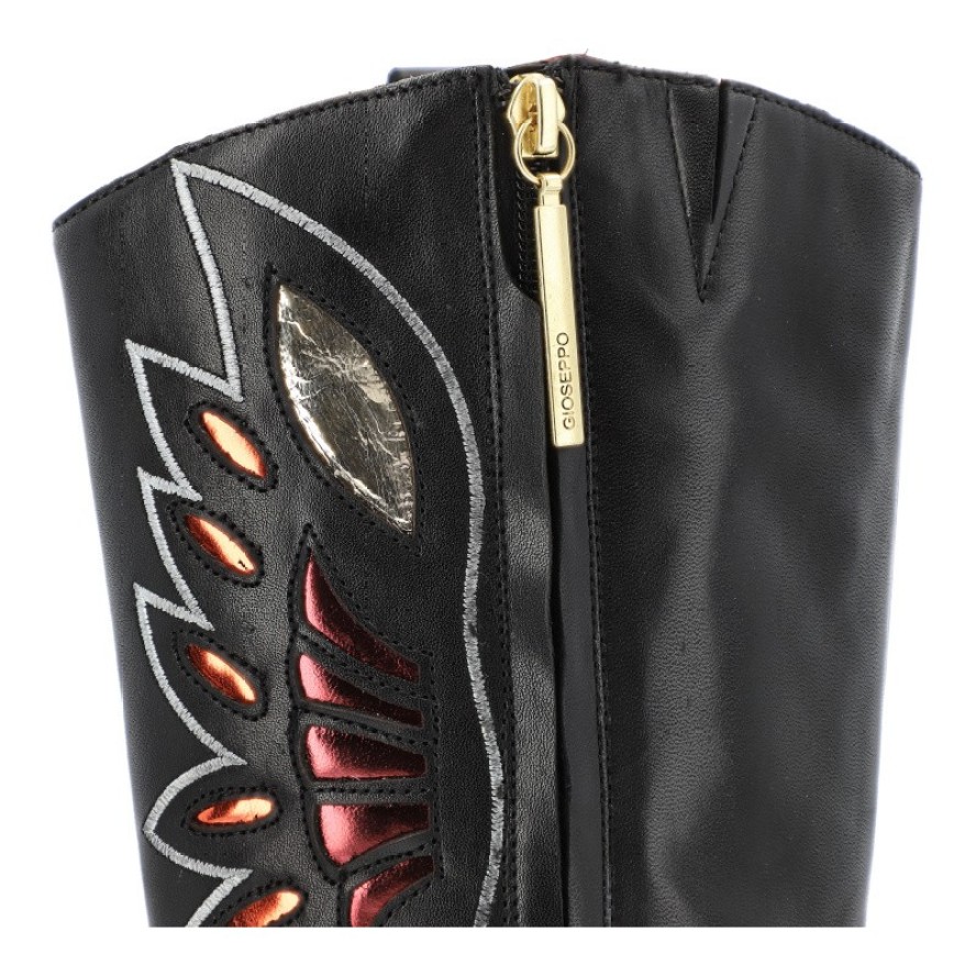 Kowbojki damskie Gioseppo, skórzane z noskiem w szpic na klocku z wysoką cholewką i zapinane na zamek, czarne, Nisswa-76094