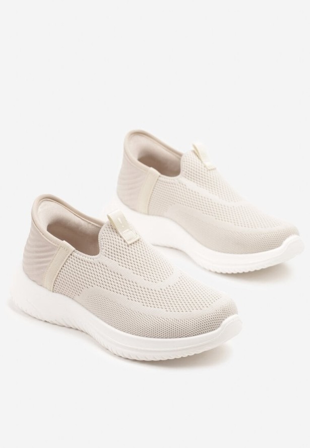 Beżowe Buty Sportowe Sneakersy z Miękką Cholewką pod Kostkę Weamara