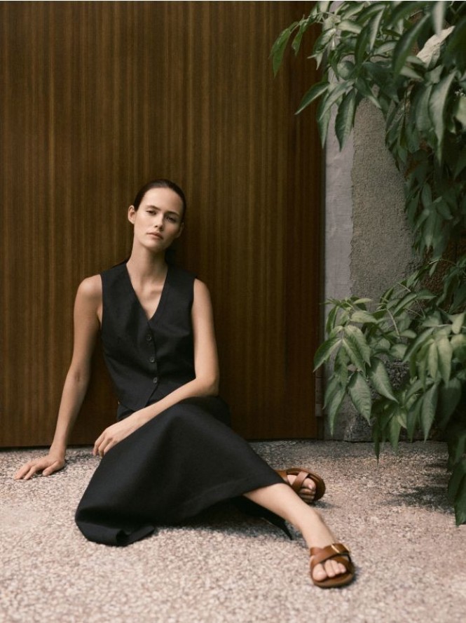 Spódnica z lnem - czarny