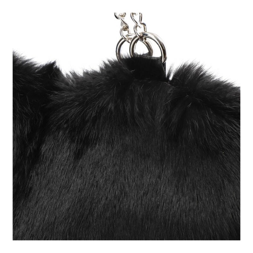Czarna Torebka Damska Luka-Pelli Z Naturalnym Futrem Z Królika