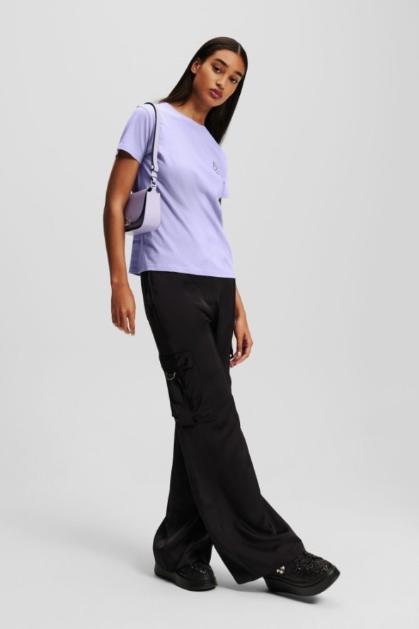 KARL LAGERFELD Lawendowy damski t-shirt Ikonik 2.0 Jelly, Rozmiar S