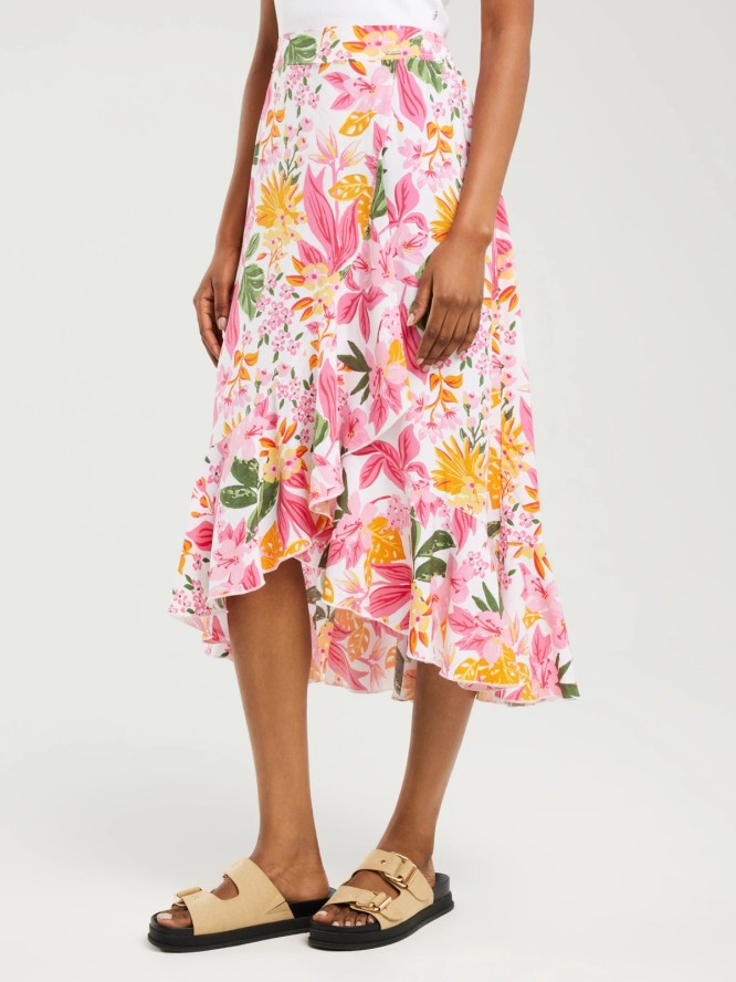 Spódnica damska midi z wiskozy z falbaną w kwiaty Tyla 000