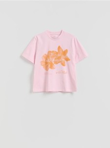 Bawełniany t-shirt z nadrukiem - pastelowy róż