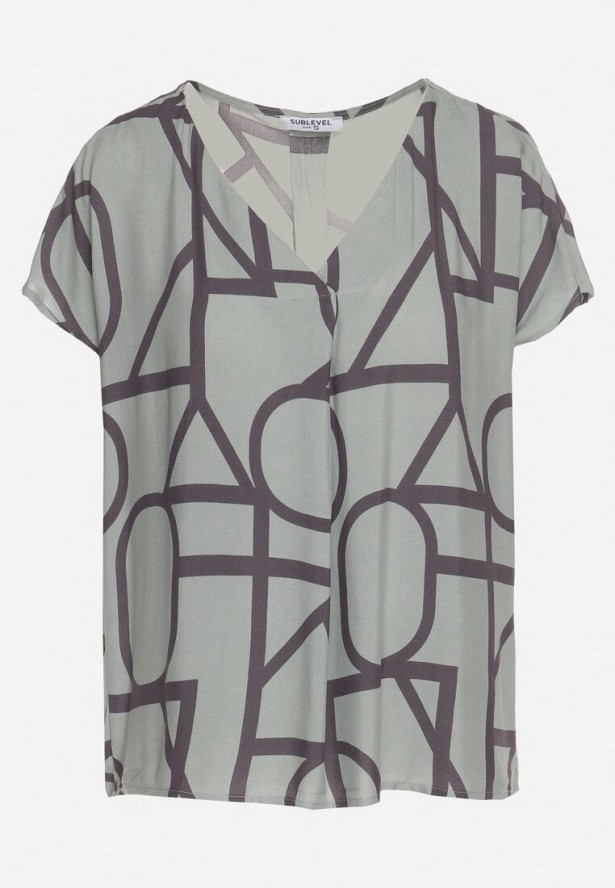 Ciemnozielona Bluzka z Wiskozy o Kroju Typu Nietoperz z Krótkim Rękawem Kosirelia