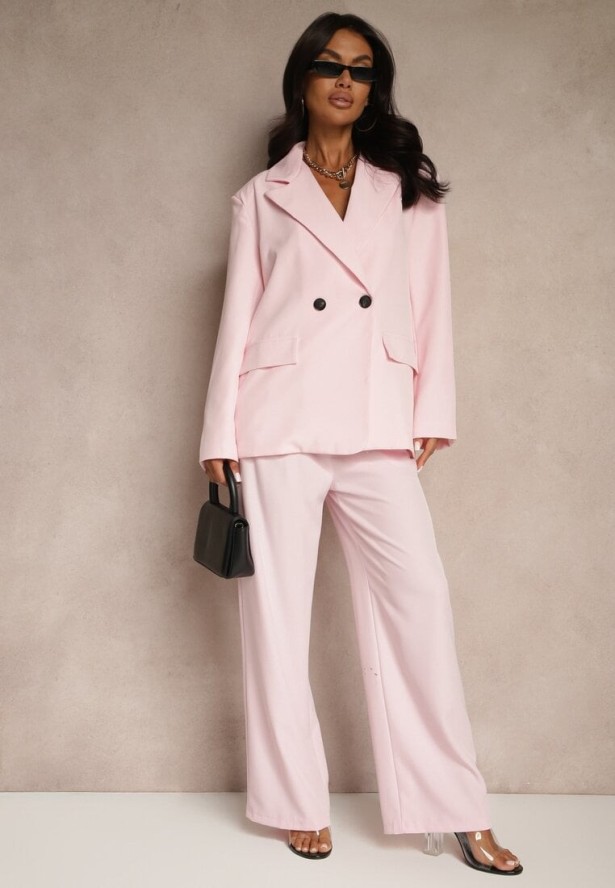 Różowa Pudełkowa Marynarka Oversize o Dwurzędowym Fasonie Kositia