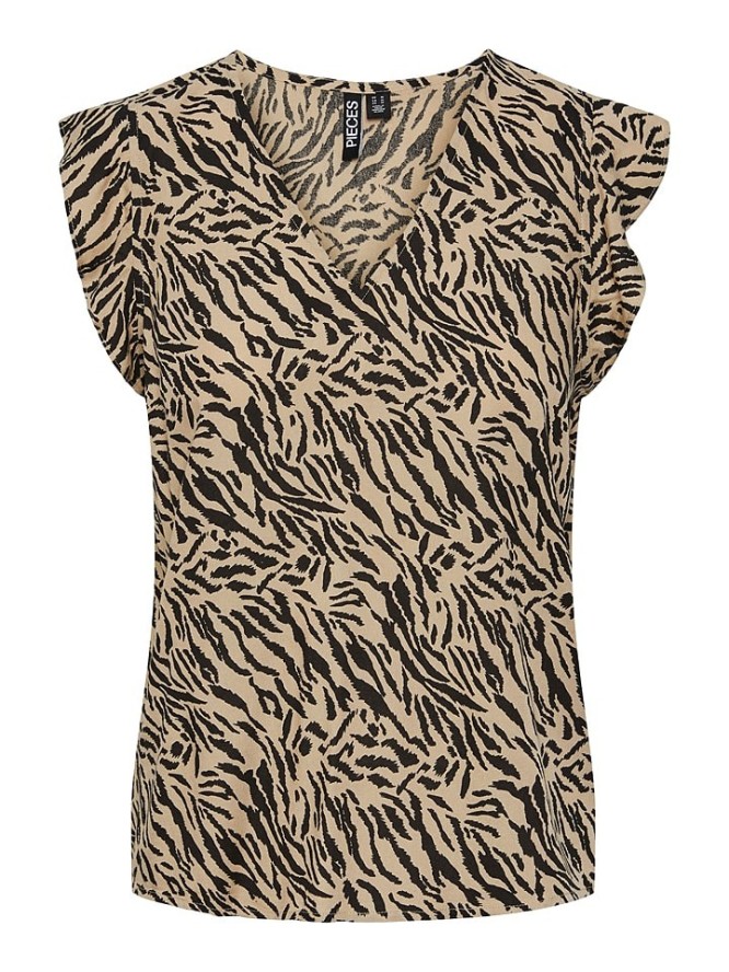 Pieces Top w kolorze beżowo-czarnym rozmiar: XS