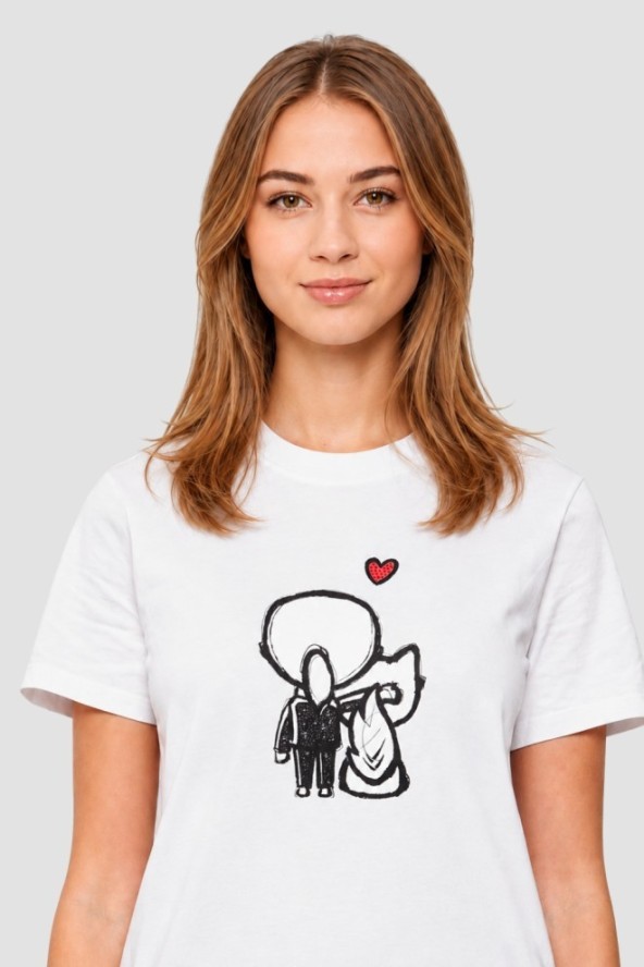 KARL LAGERFELD Biały damski t-shirt z nadrukiem Ikon Valentine, Rozmiar S