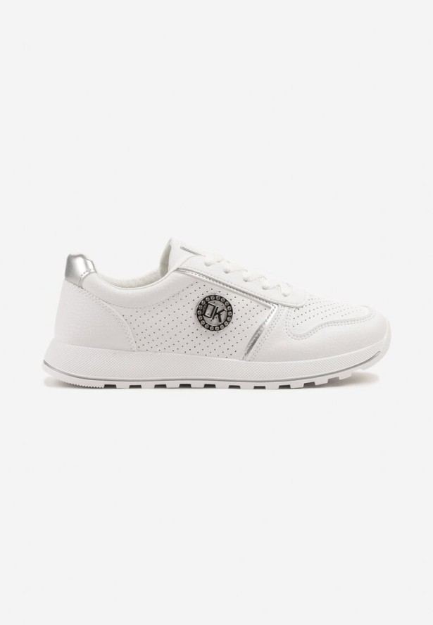 Srebrne Sneakersy Perforowane z Metaliczną Aplikacją Evinoriella