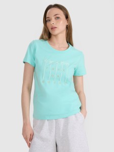 4F T-shirt regular z nadrukiem damski - turkusowy S