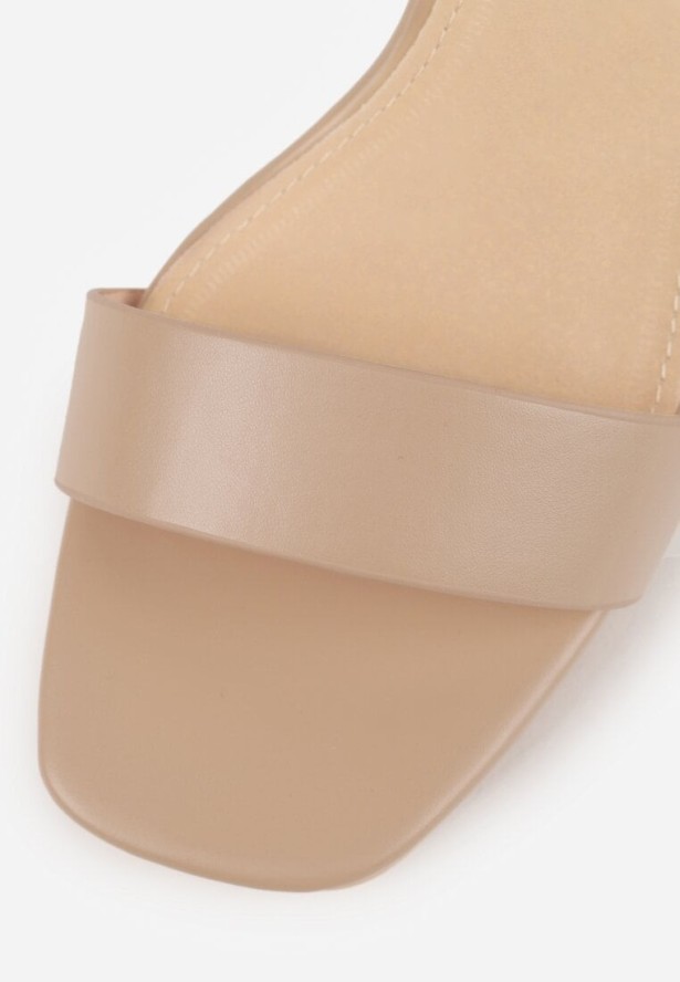 Ciemnobeżowe Sandały VICES na Słupkowym Obcasie ze Skórzaną Wkładką Azimera