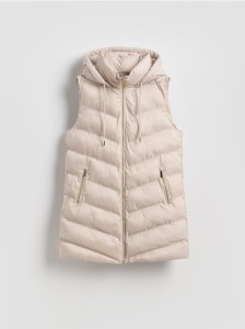 Pikowana kamizelka z kapturem - kremowy