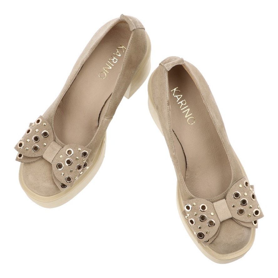 Beżowe Półbuty Karino Stylowe Obuwie Damskie Na Obcasie