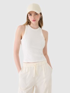 4F Top slim z prążkowanej dzianiny damski - biały XL