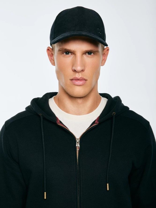 Czapka z daszkiem sztruksowa czarna Cordi 906