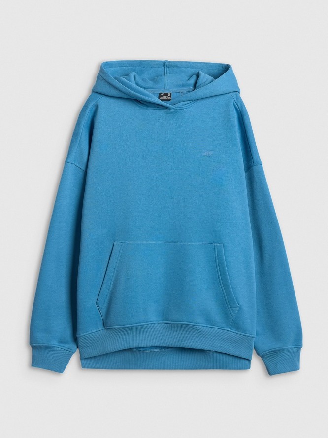 4F Bluza dresowa loose z kapturem damska - niebieska S