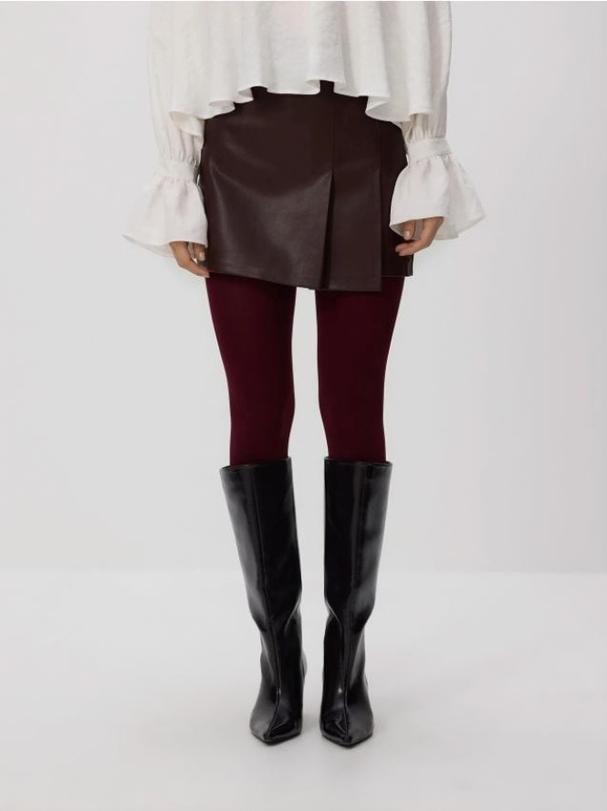 Spódnico-szorty z imitacji skóry - mahoniowy