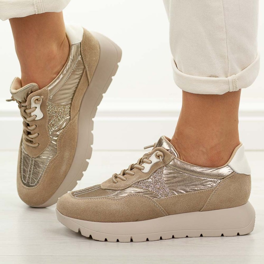 Złote skórzane sneakersy damskie Vinceza 18115