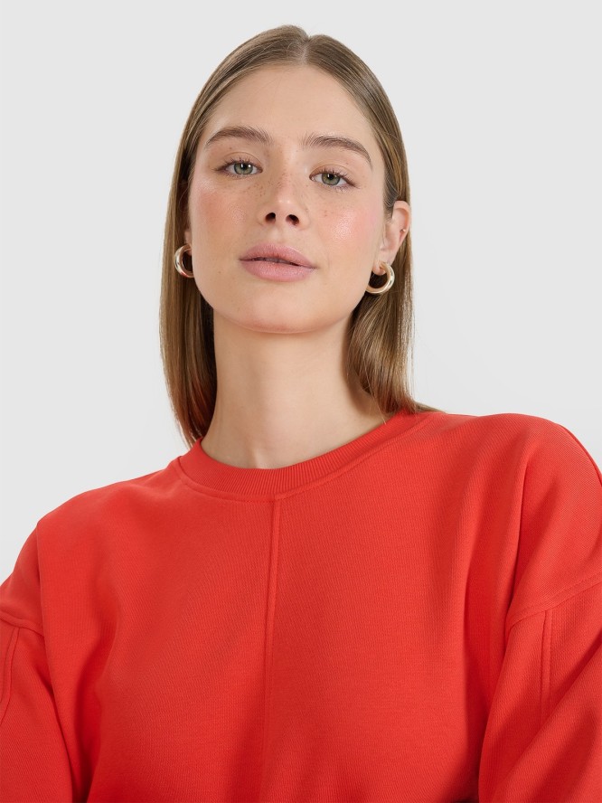 4F Bluza dresowa oversize nierozpinana bez kaptura damska - czerwona L