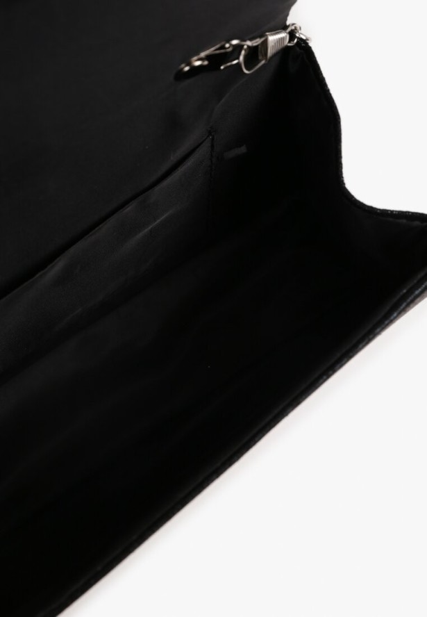 Czarna Torebka Kopertówka z Łańcuszkiem i Rączką Zapinana na Zatrzask Ozdobiona Cyrkoniami Uvatia