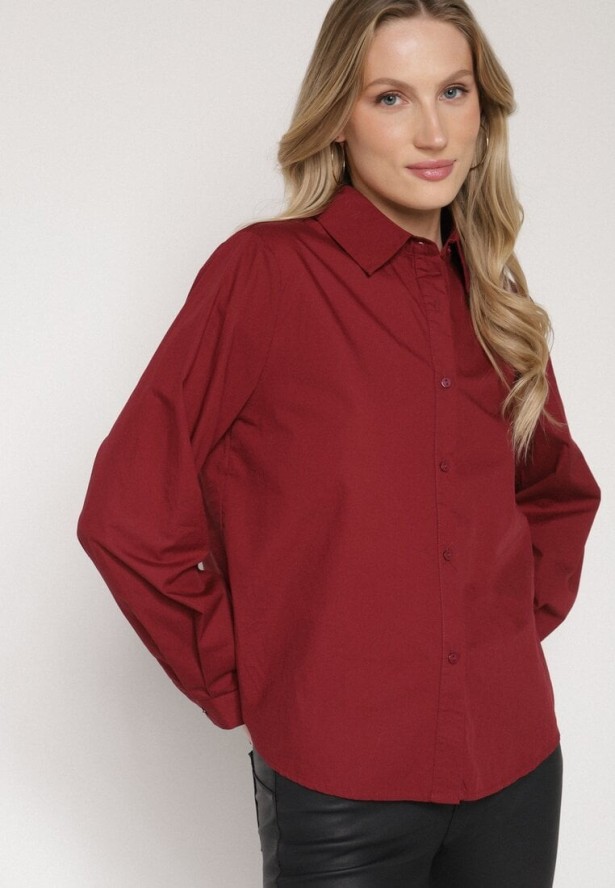 Bordowa Bawełniana Koszula o Klasycznym Kroju Liadovia