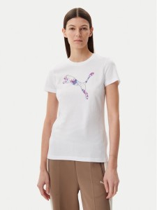Puma T-Shirt Floral Cat 685081 Biały Regular Fit