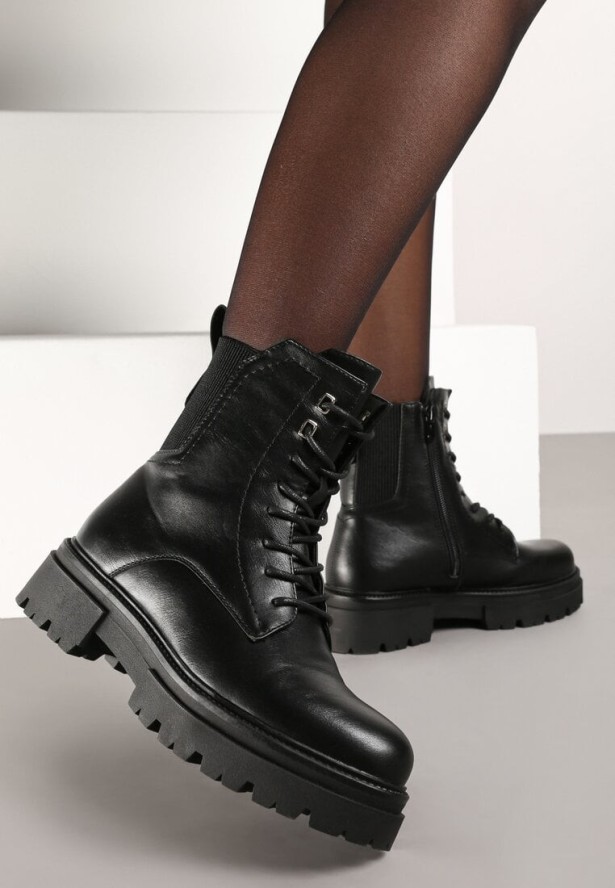 Czarne Botki Workery z Elastyczną Wstawką Samessae