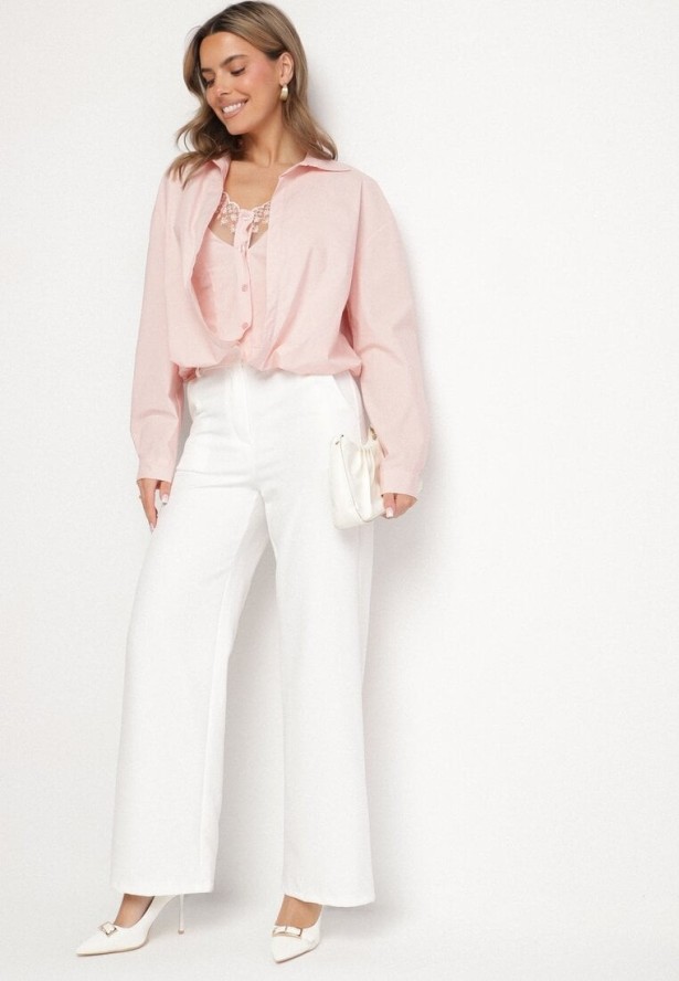 Różowa Bawełniana Koszula i Top na Ramiączkach z Koronką Odarriva