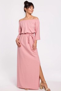 Długa sukienka hiszpanka na lato bawełna pudrowy róż